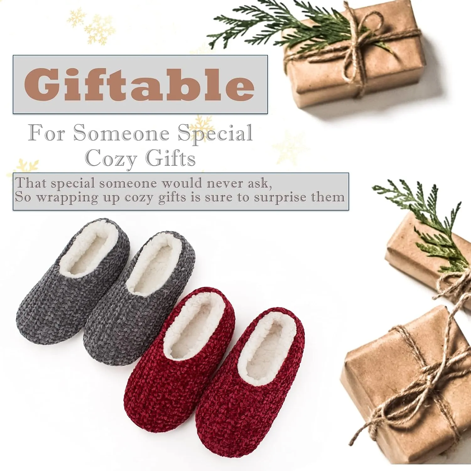 Cozylook 2-Pair Women's Soft Sole Slipper Socks with Grippers, Thick Warm Cozy Sherpa Lined Home Socks Set, Cable Knitted Non-slip Fluffy Winter House Bedroom Slippers