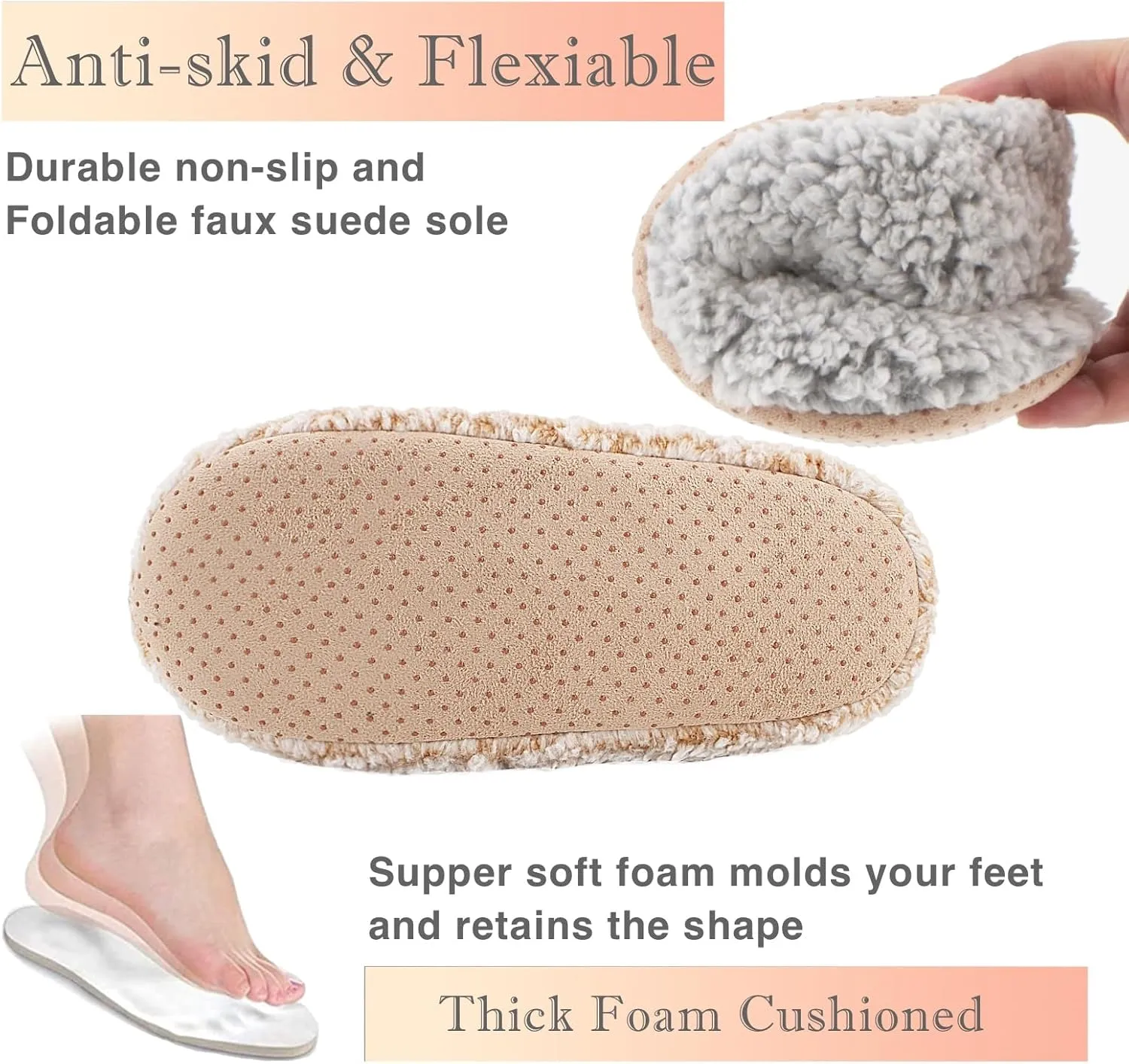 Cozylook 2-Pair Women's Soft Sole Slipper Socks with Grippers, Thick Warm Cozy Sherpa Lined Home Socks Set, Cable Knitted Non-slip Fluffy Winter House Bedroom Slippers