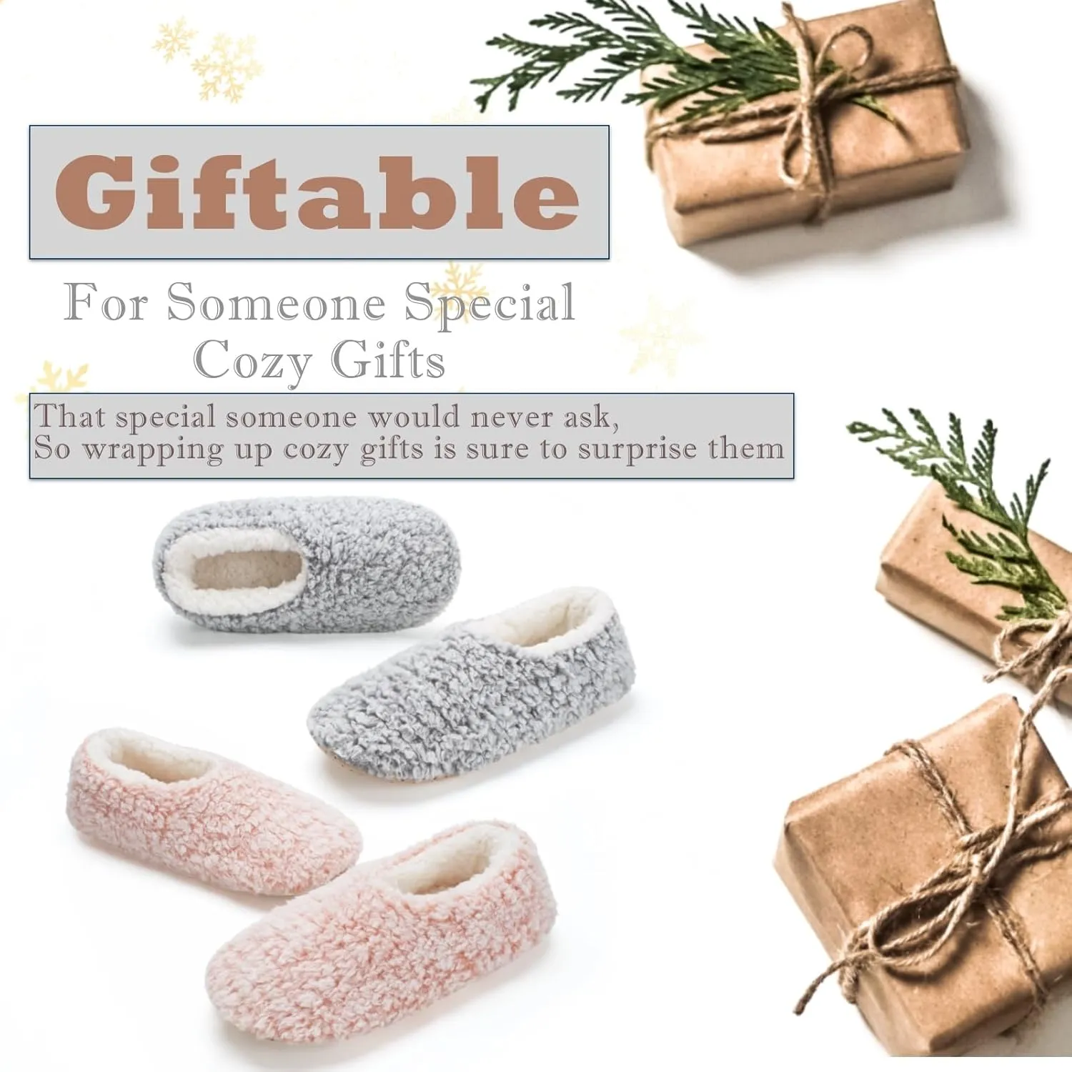 Cozylook 2-Pair Women's Soft Sole Slipper Socks with Grippers, Thick Warm Cozy Sherpa Lined Home Socks Set, Cable Knitted Non-slip Fluffy Winter House Bedroom Slippers