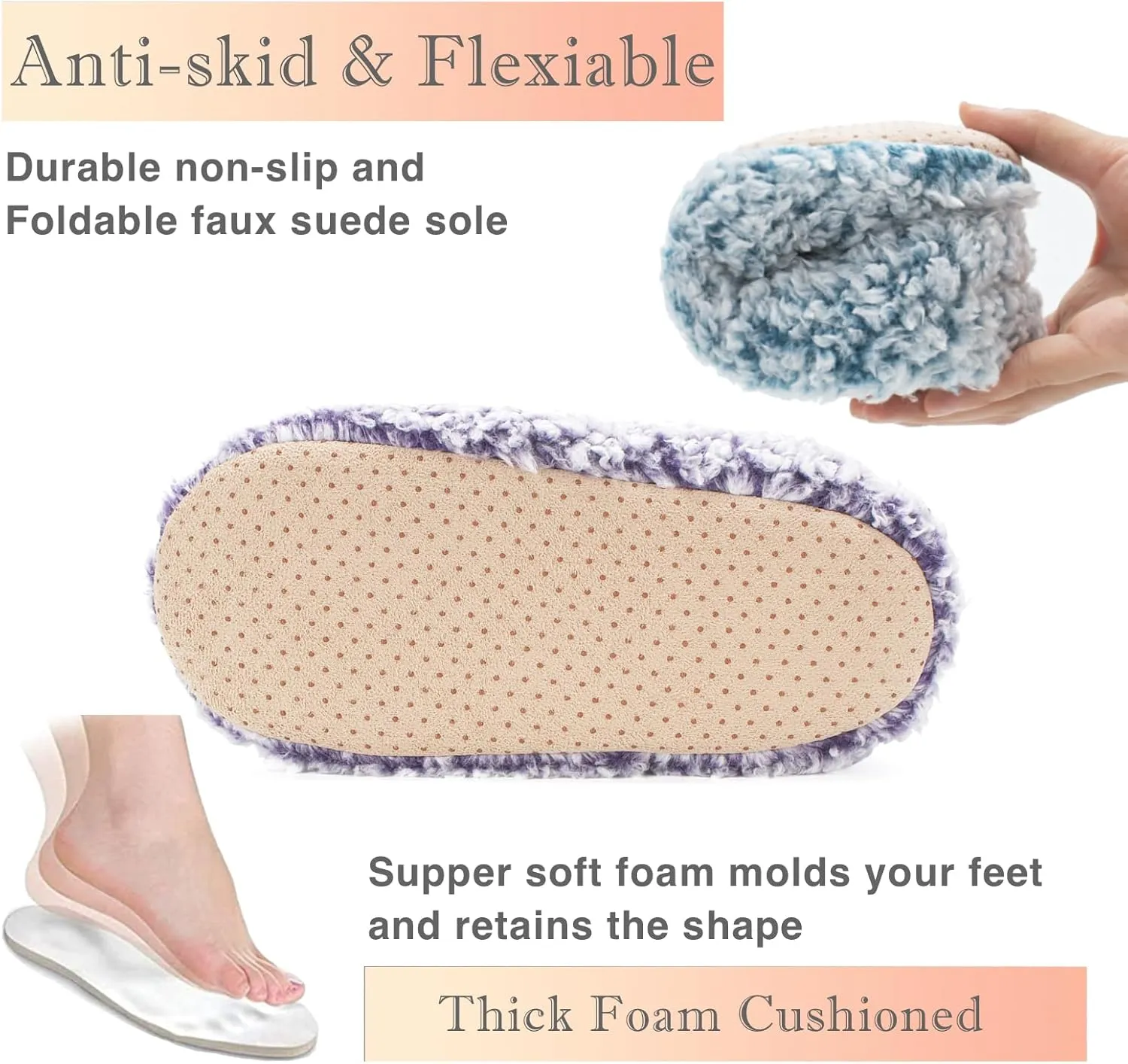 Cozylook 2-Pair Women's Soft Sole Slipper Socks with Grippers, Thick Warm Cozy Sherpa Lined Home Socks Set, Cable Knitted Non-slip Fluffy Winter House Bedroom Slippers