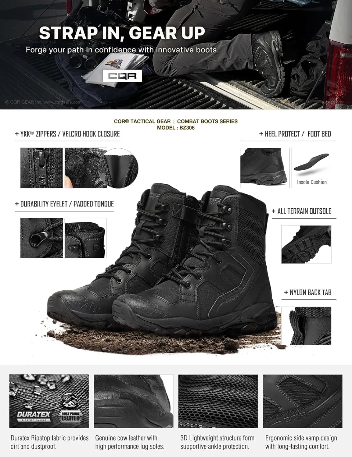 CQR Men's Military Tactical Boots, Lightweight 6 Inches Hiking Combat Boot Durable Breathable Outdoor Work Motorcycle Footwear