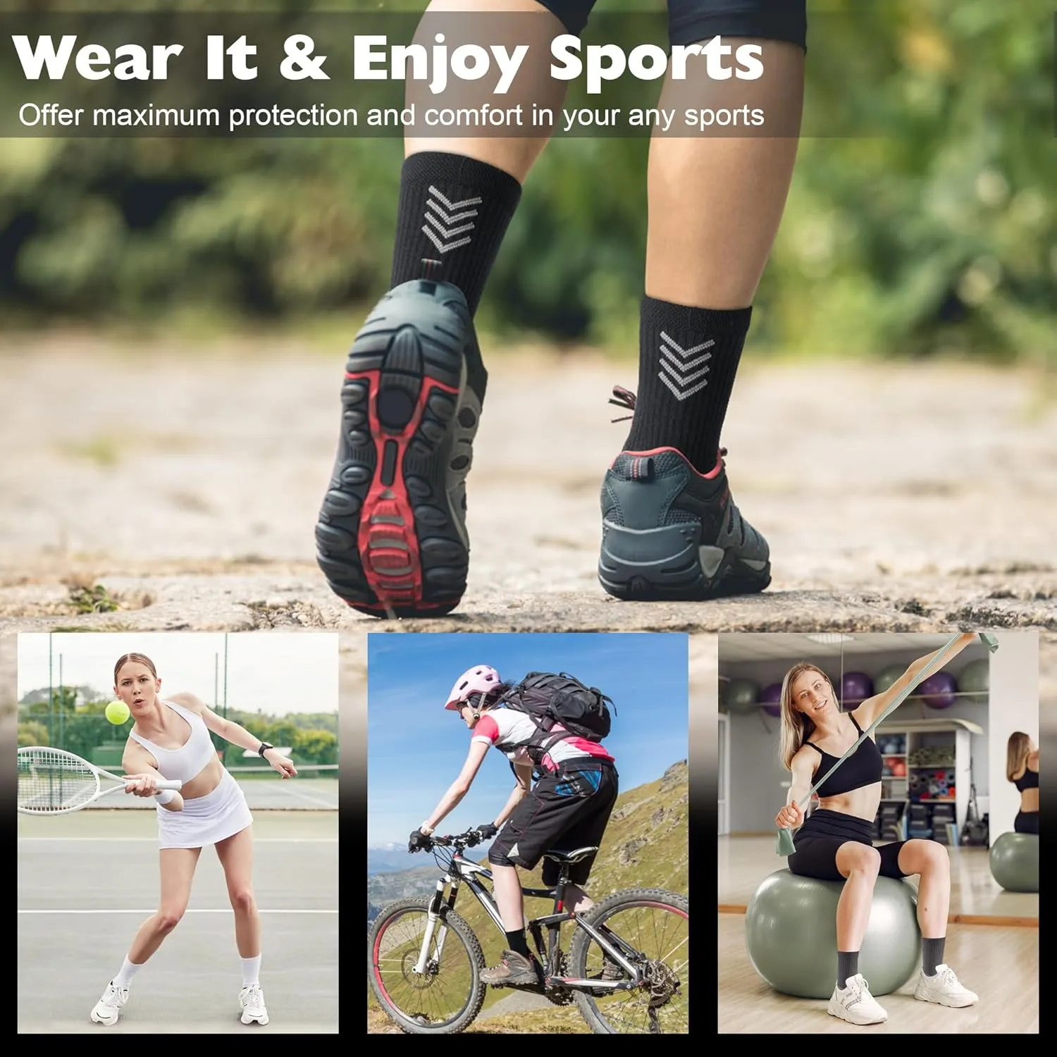 Crew Socks for Women,Athletic Hiking Running Compression Socks with Cushioned Support 3-6 Pairs