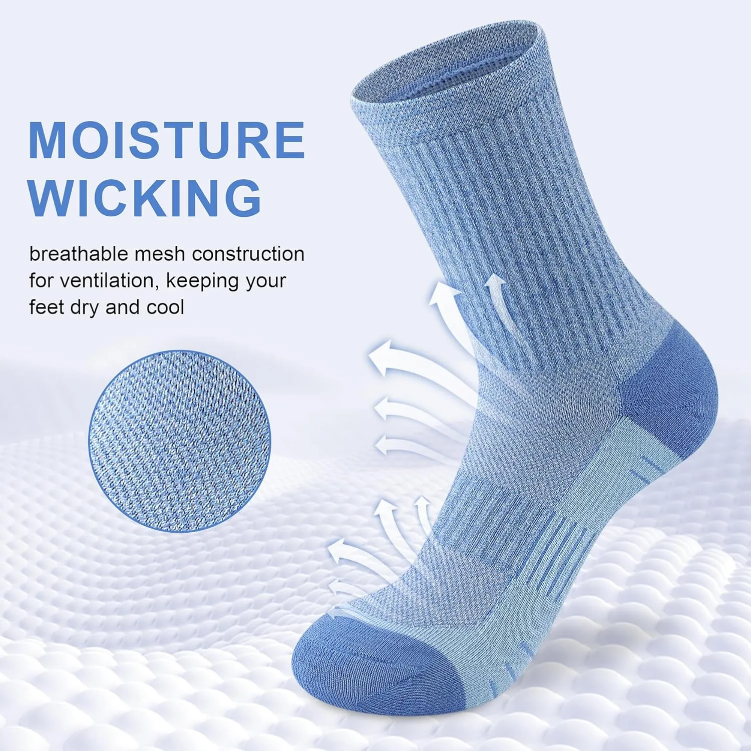 Crew Socks Women Athletic Hiking Running Cushioned Compression Socks 3-5 Pairs