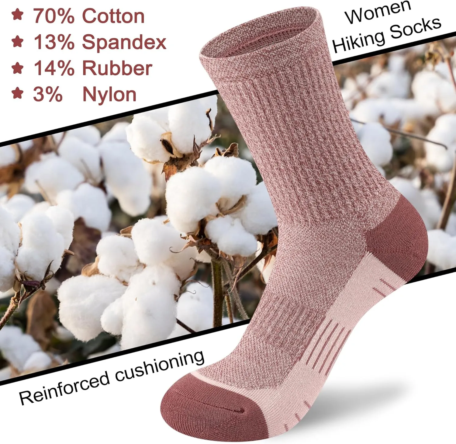 Crew Socks Women Athletic Hiking Running Cushioned Compression Socks 3-5 Pairs
