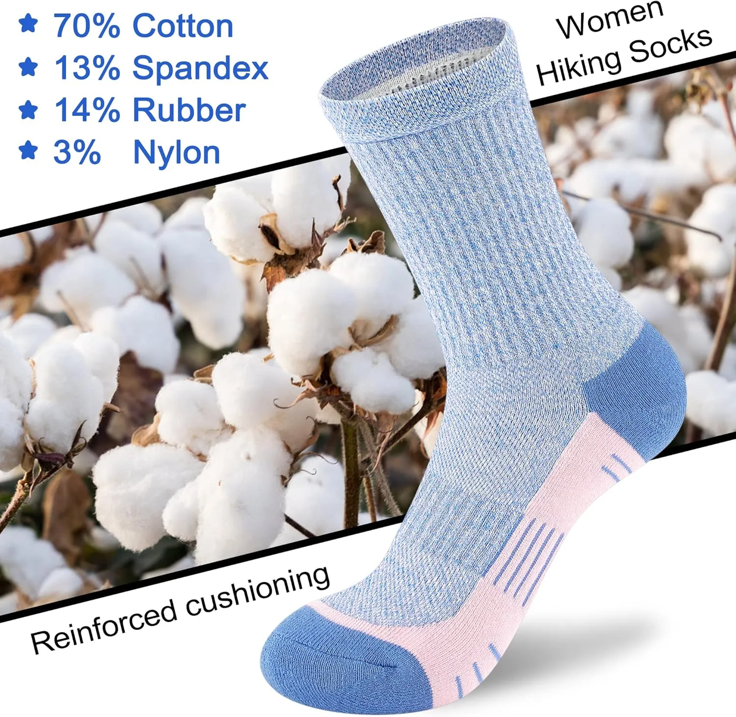 Crew Socks Women Athletic Hiking Running Cushioned Compression Socks 3-5 Pairs