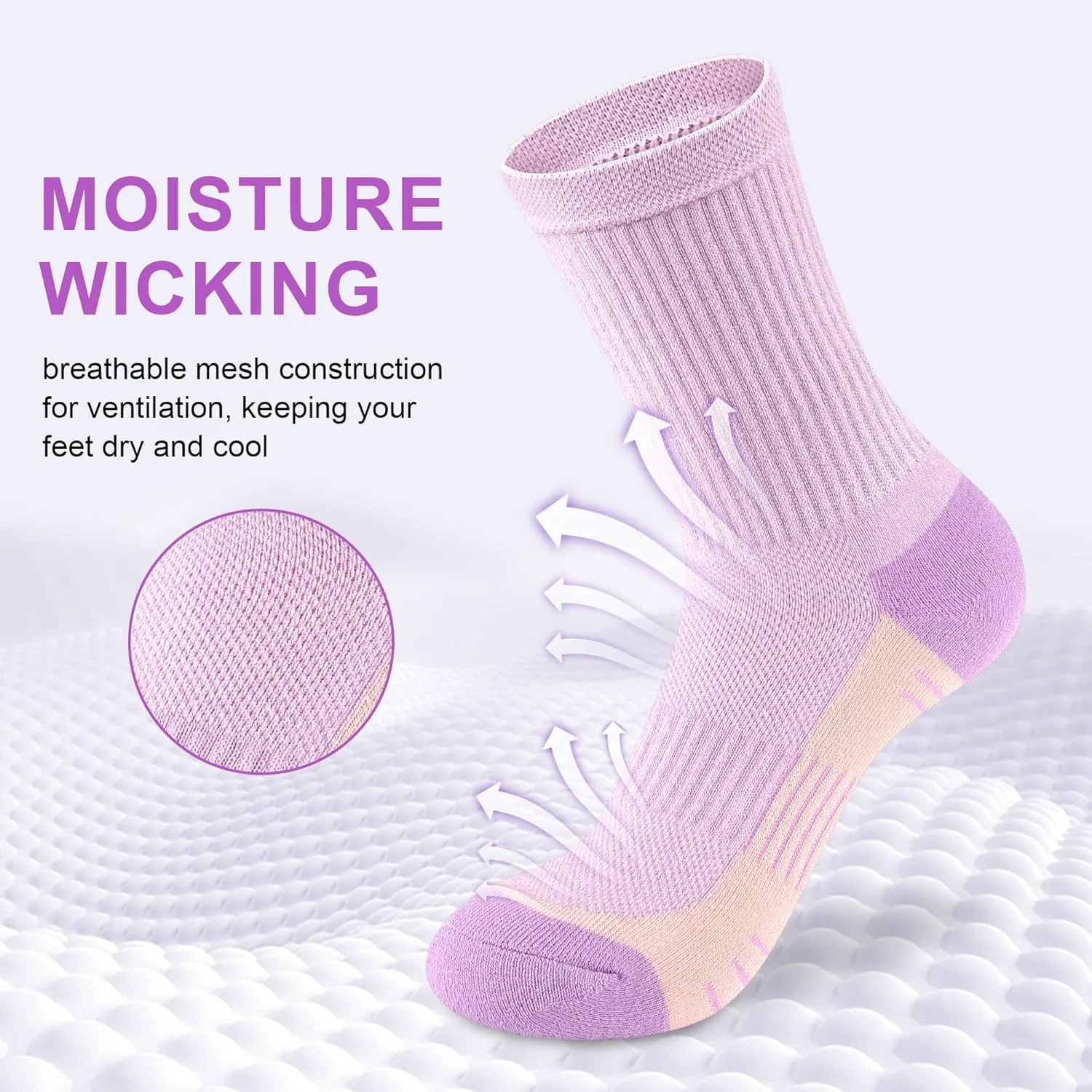 Crew Socks Women Athletic Hiking Running Cushioned Compression Socks 3-5 Pairs