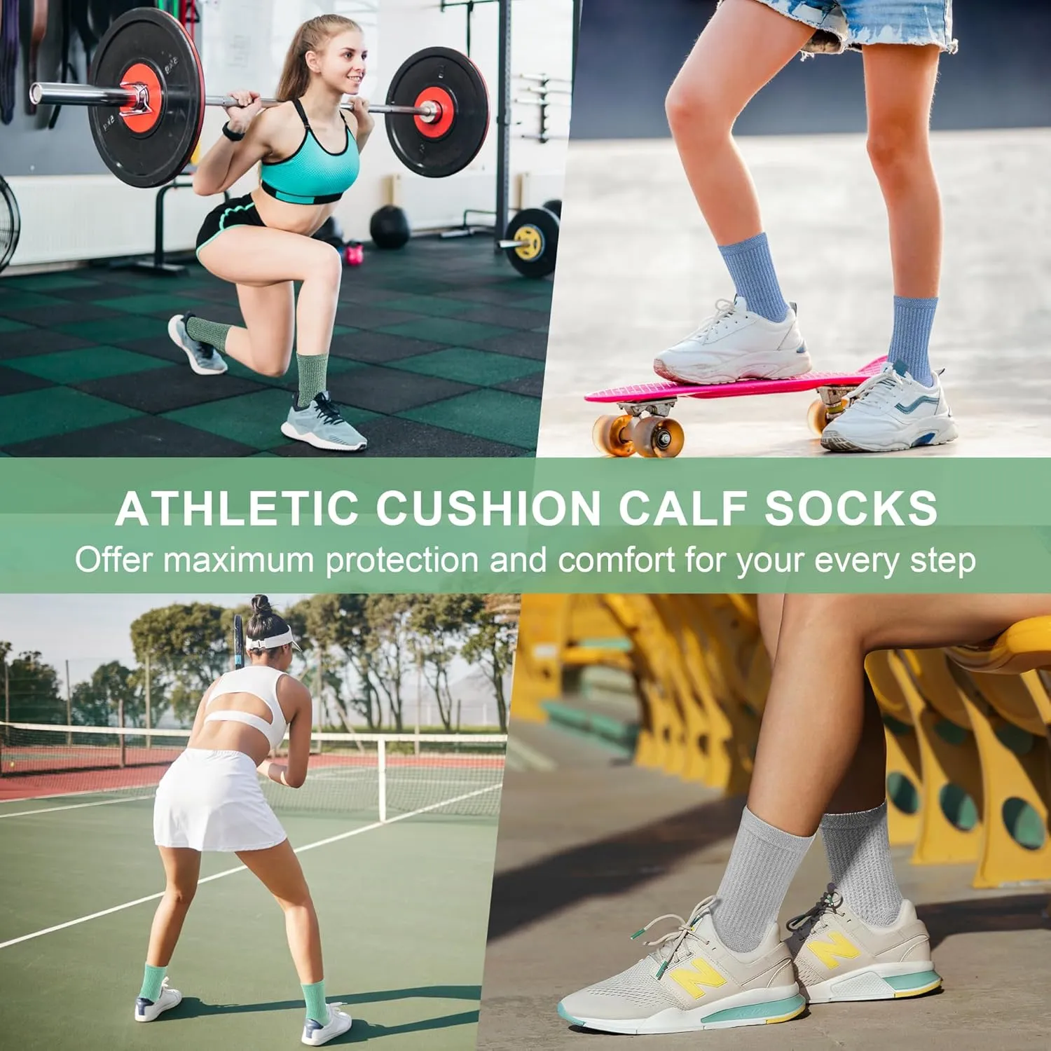 Crew Socks Women Athletic Hiking Running Cushioned Compression Socks 3-5 Pairs