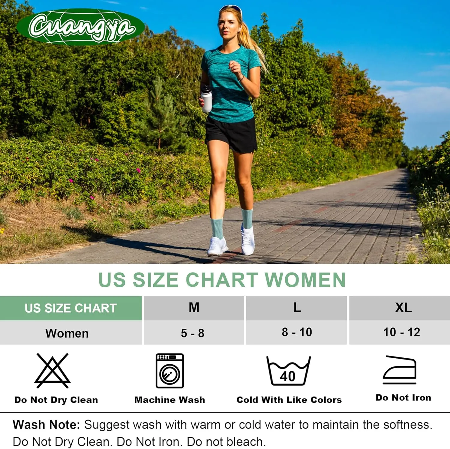 Crew Socks Women Athletic Hiking Running Cushioned Compression Socks 3-5 Pairs