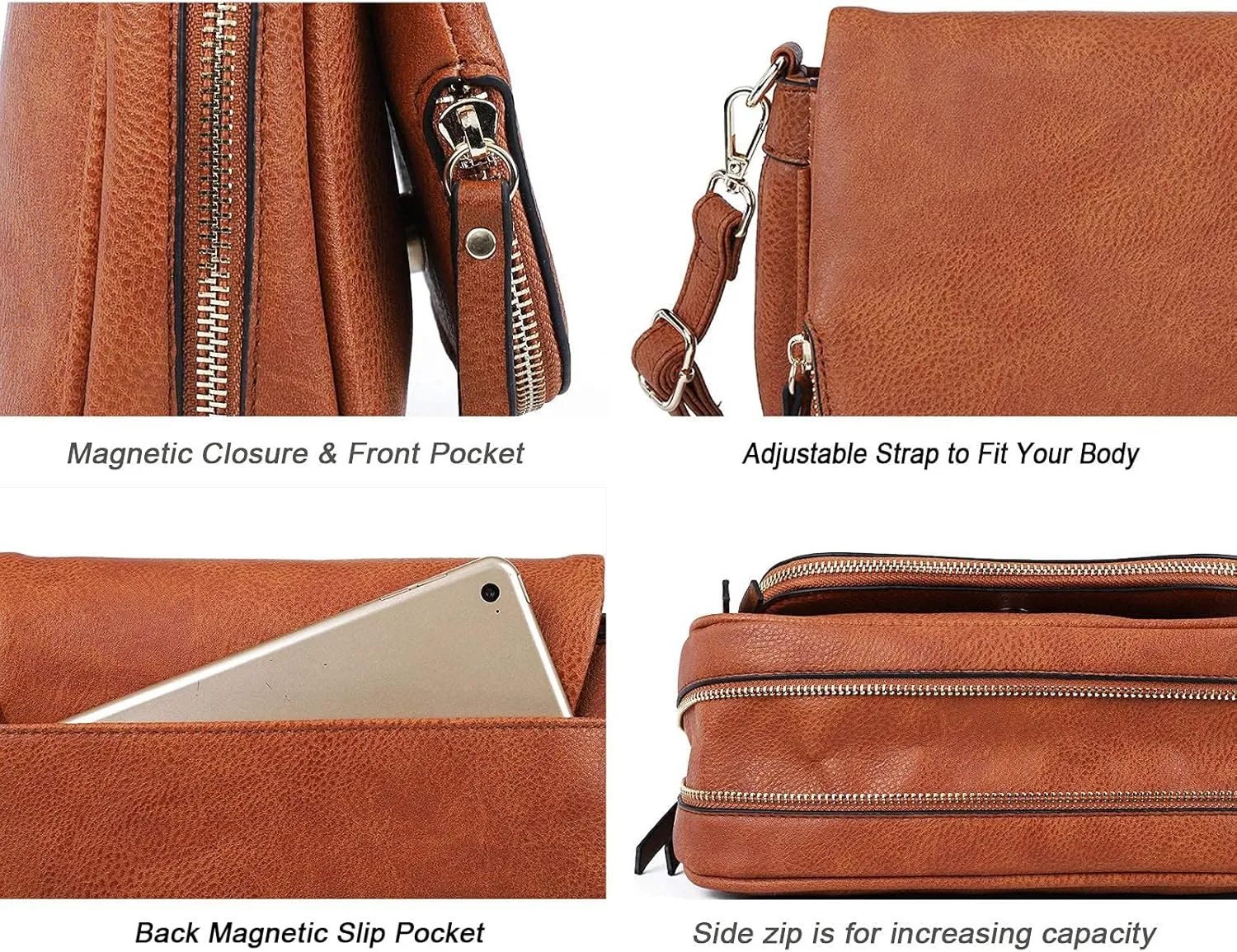 Crossbody Bags for Women Small Pu Leather Over the Shoulder Purses and Flap Cross Body Handbags with Multi Pockets