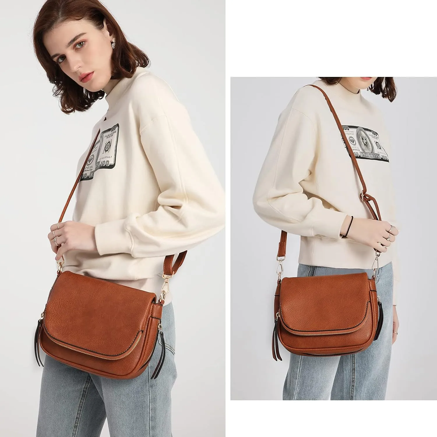 Crossbody Bags for Women Small Pu Leather Over the Shoulder Purses and Flap Cross Body Handbags with Multi Pockets