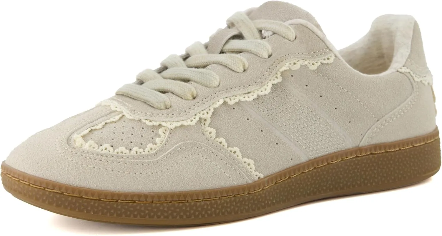 CUSHIONAIRE Belinda Women’s Lace Detail Casual Sneakers – Elegant Ribbon Lace-Up Shoes with Memory Foam