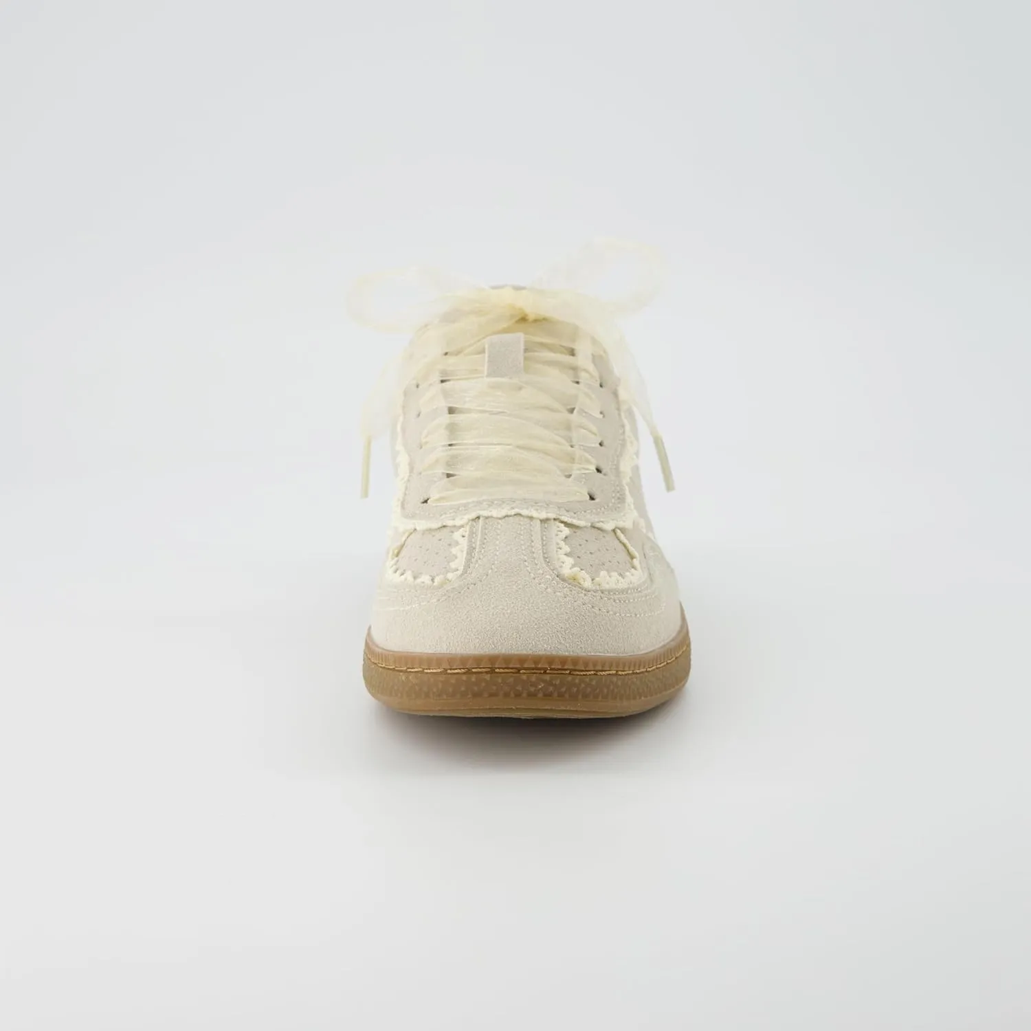 CUSHIONAIRE Belinda Women’s Lace Detail Casual Sneakers – Elegant Ribbon Lace-Up Shoes with Memory Foam
