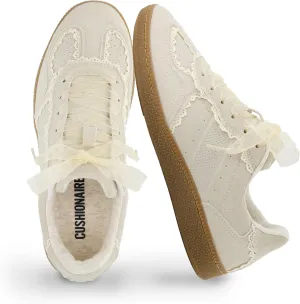 CUSHIONAIRE Belinda Women’s Lace Detail Casual Sneakers – Elegant Ribbon Lace-Up Shoes with Memory Foam