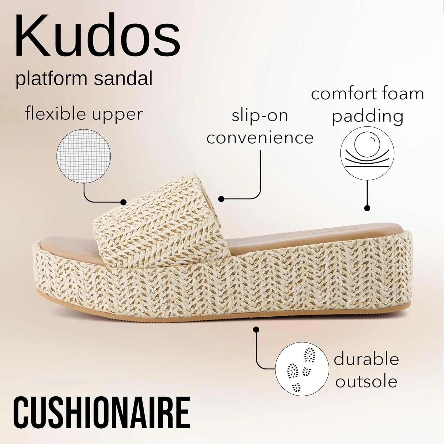 CUSHIONAIRE KUDOS Women’s Platform Sandals – Wedge Sandals for Women, Comfortable Slip-On Shoes, Dressy Summer Sandals with Cushioned Footbed