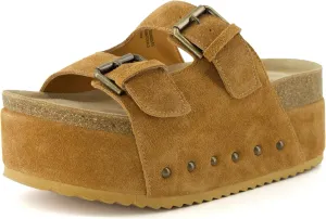CUSHIONAIRE Women's Guru Genuine Leather footbed platform sandal with  Comfort, Wide Widths Available