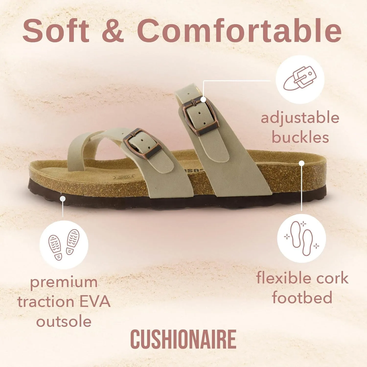 CUSHIONAIRE Women's Luna Cork Footbed Sandal With  Comfort