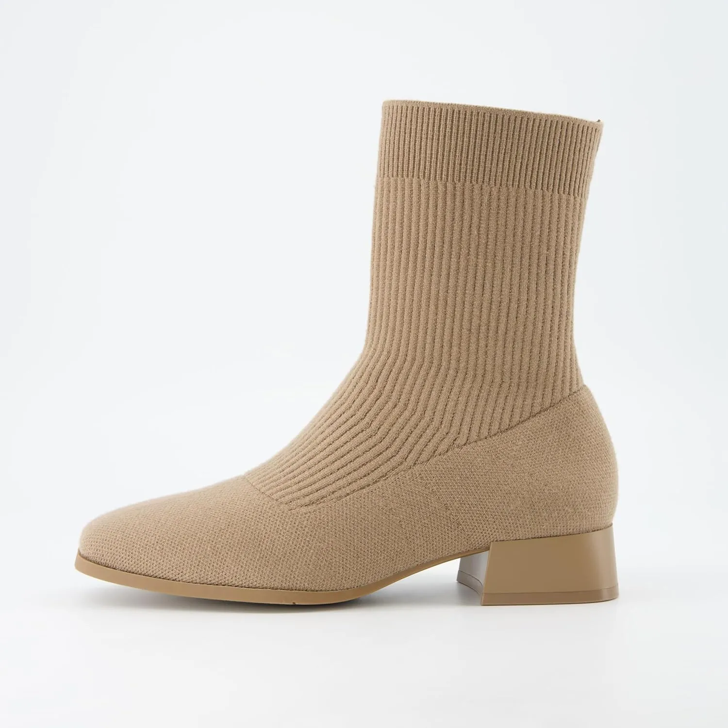 CUSHIONAIRE Women's Russel Knit Ankle Boot with Block Heel  Memory Foam, Wide Widths Available