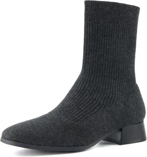 CUSHIONAIRE Women's Russel Knit Ankle Boot with Block Heel  Memory Foam, Wide Widths Available