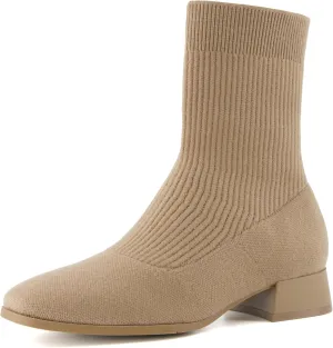 CUSHIONAIRE Women's Russel Knit Ankle Boot with Block Heel  Memory Foam, Wide Widths Available