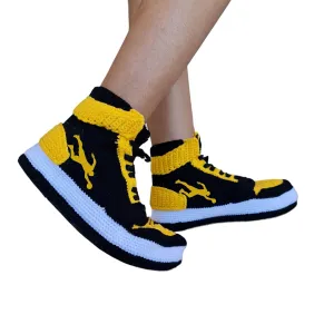 Custom Crochet Sneaker Slippers, High Top Basketball Shoes, Cozy Indoor Plush, Unique Gift for Her and Him, Personalized Kicks, Rare Retro