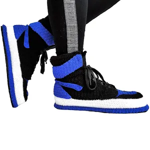 Custom Crochet Sneakers Blue Slippers, Urban Fashion Sneaker Collection, Personalized Basketball Gift, Trendy Custom Kicks, Plus Size Gothic Outfit