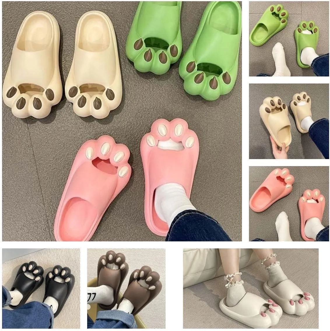 Cute Novelty Bear Claw Pillow Slipper Cloud Slides Non-Slip Summer Slipper
