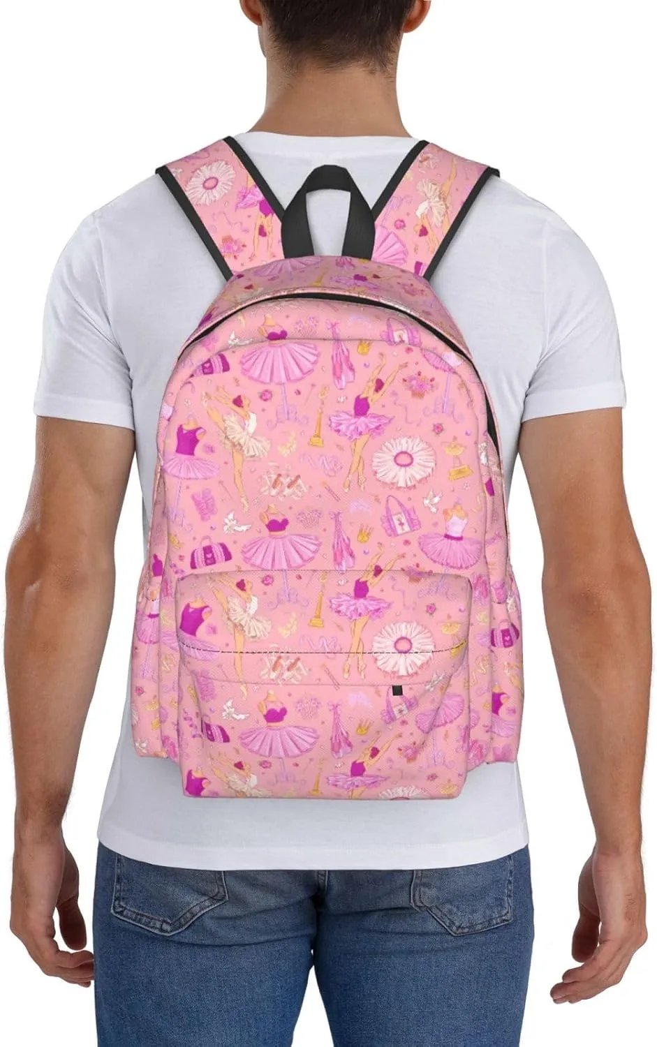 Dance Pink Ballerina Backpack School Bag Lightweight Bookbag Casual Daypack for Girls Boys Kids Women Men Travel Laptop 16 Inch