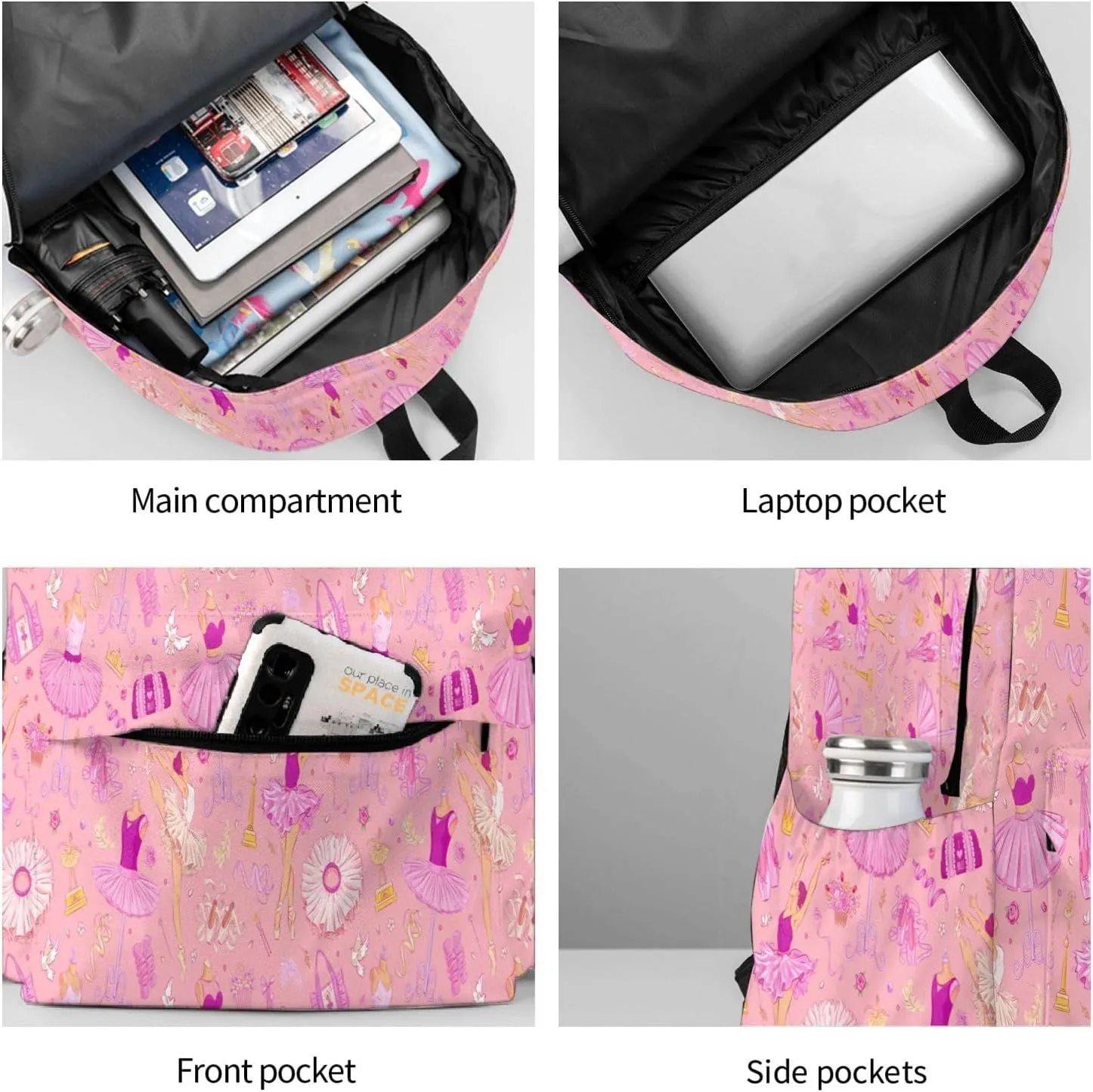 Dance Pink Ballerina Backpack School Bag Lightweight Bookbag Casual Daypack for Girls Boys Kids Women Men Travel Laptop 16 Inch
