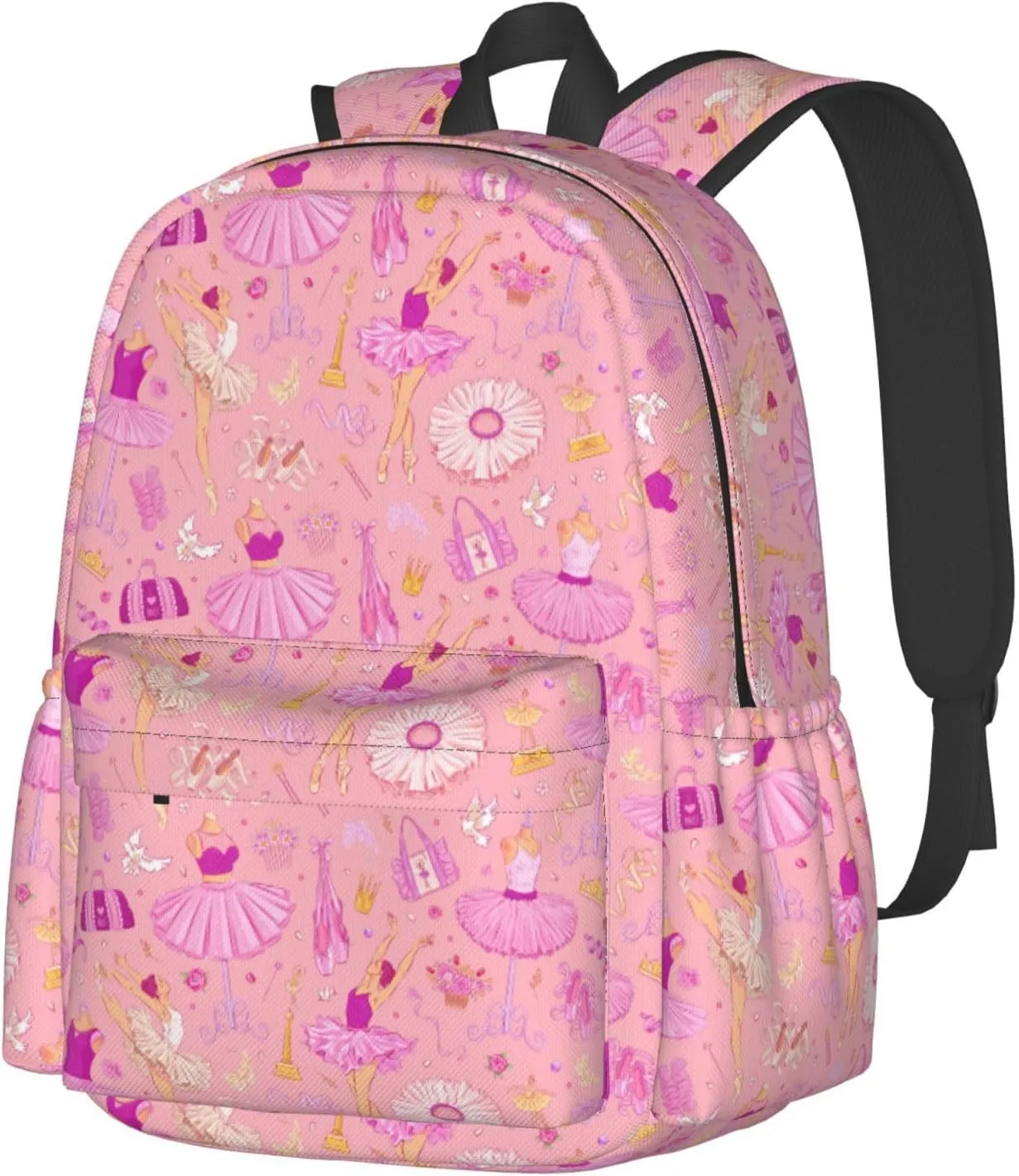 Dance Pink Ballerina Backpack School Bag Lightweight Bookbag Casual Daypack for Girls Boys Kids Women Men Travel Laptop 16 Inch