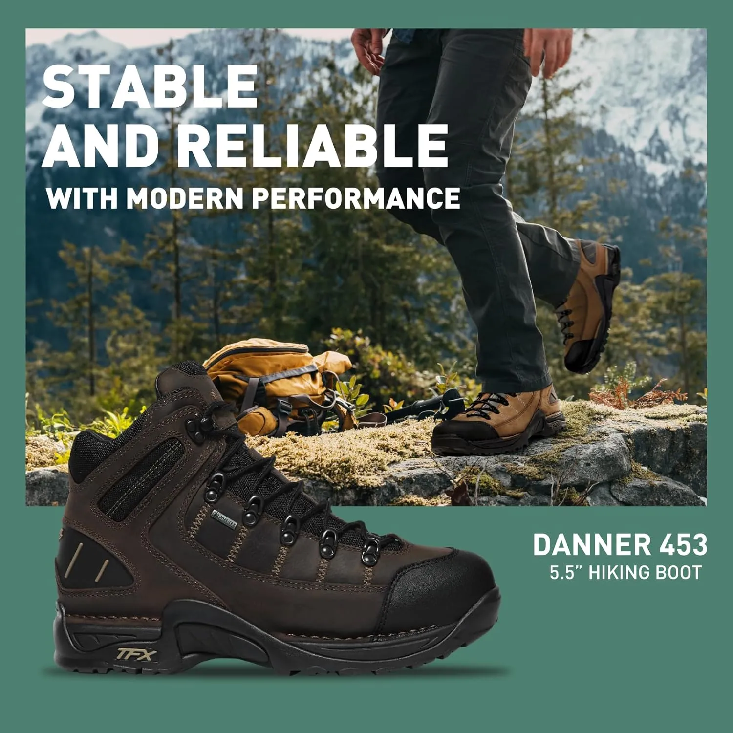 Danner 453 5.5" Waterproof Hiking Boots for Men - Nubuck Leather Upper with Breathable Gore-Tex Lining, Toe Cap, and TFX Traction Outsole