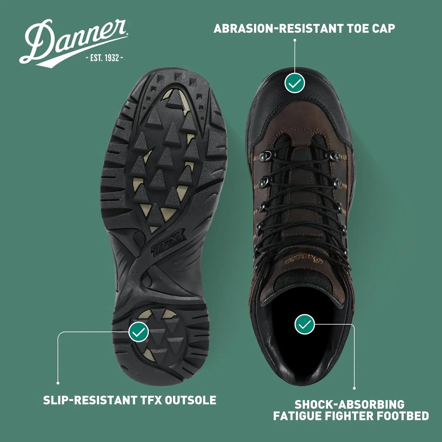 Danner 453 5.5" Waterproof Hiking Boots for Men - Nubuck Leather Upper with Breathable Gore-Tex Lining, Toe Cap, and TFX Traction Outsole