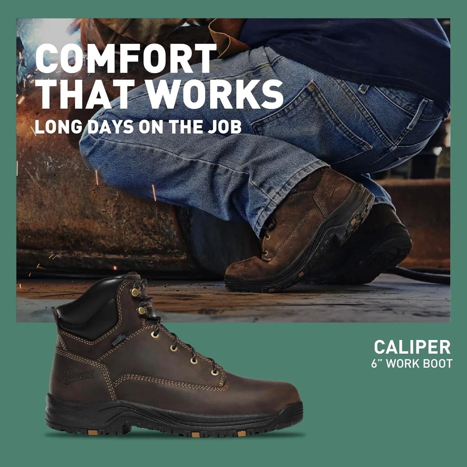 Danner Caliper 6" Waterproof Work Boots for Men - Full-Grain Leather with Breathable Dry Lining, Memory Foam Footbed & Non Slip Heel Outsole