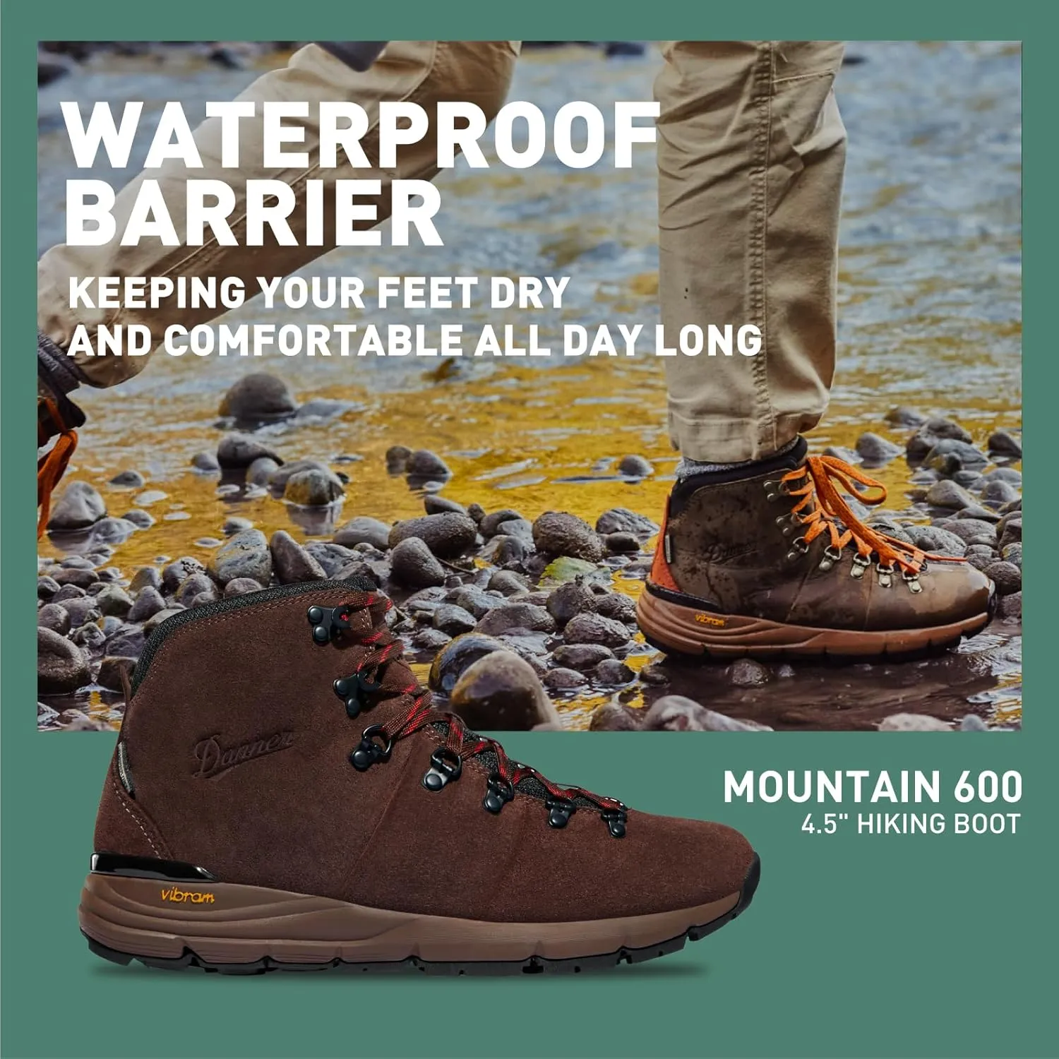 Danner Mountain 600 Waterproof Hiking Boots for Men - Lightweight, Durable Upper, Breathable Lining, Triple-Density Footbed & Vibram Traction Outsole