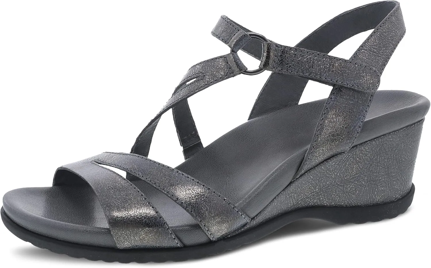 Dansko Addyson Wedge Sandal for Women – Cushioned, Contoured Footbed for All-Day Comfort and Support – Adjustable Hook & Loop Strap with Buckle Detail – Lightweight Rubber Outsole
