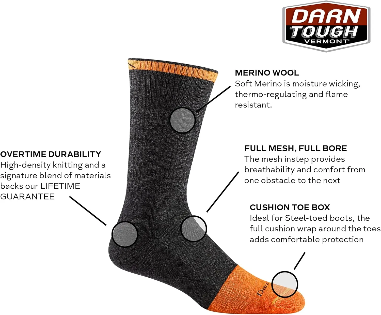 Darn Tough Men's Steely Boot Midweight with Full Cushion Toe Box Work Sock (Style 2006) -