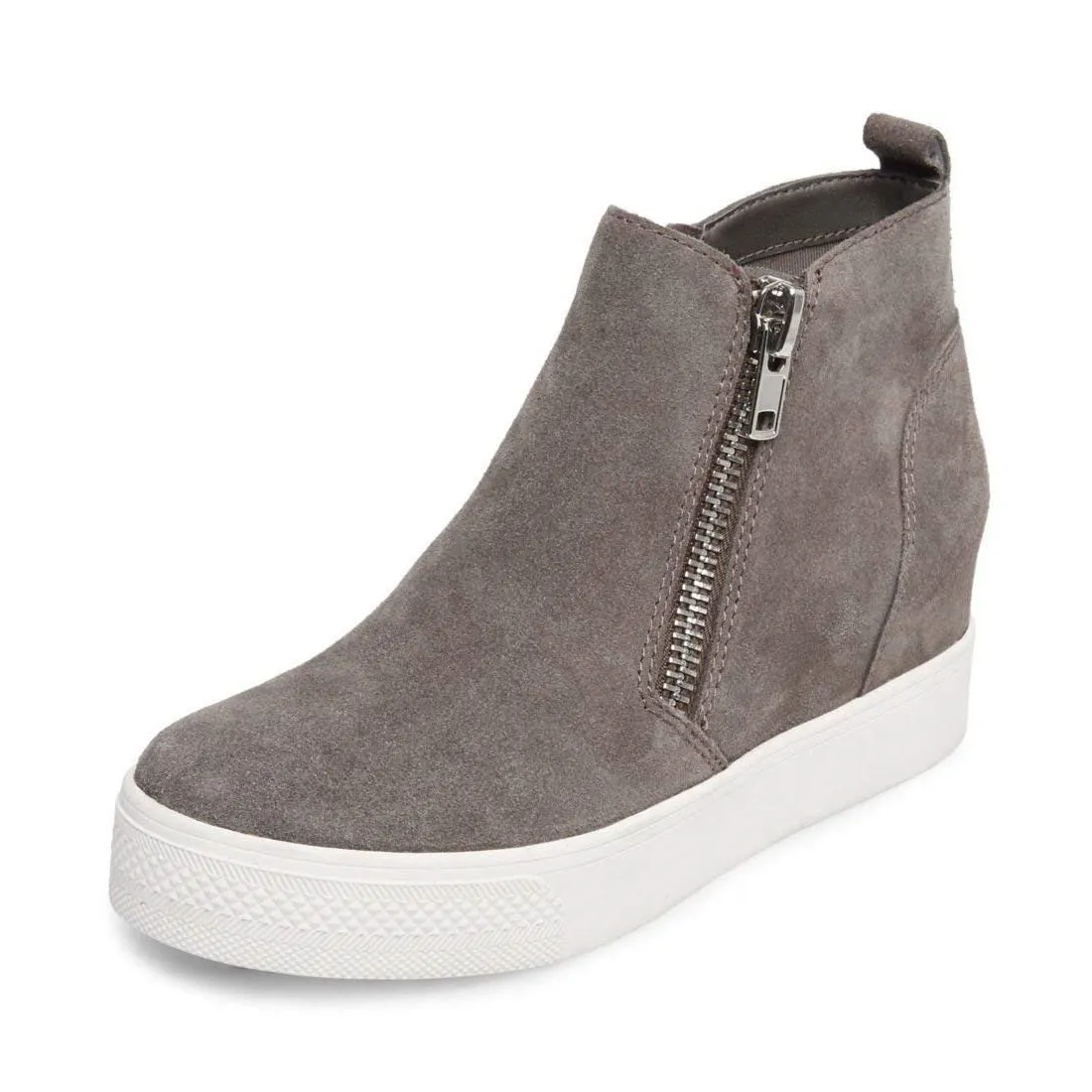 Double Wedge Steve Spring deal Wedgie Sneakers Grey Madden Suede Zipper Fashion Side Soft Guaranteed protection