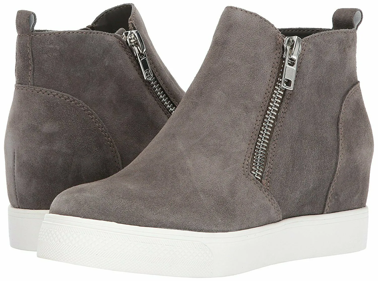 Double Wedge Steve Spring deal Wedgie Sneakers Grey Madden Suede Zipper Fashion Side Soft Guaranteed protection