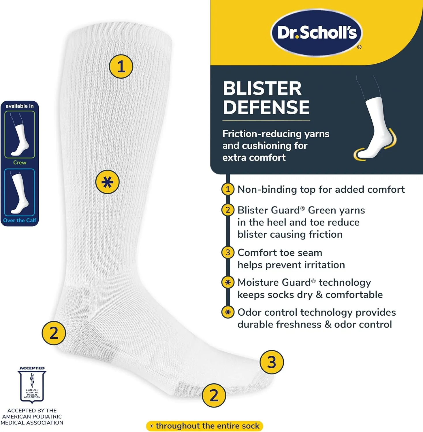 Dr. Scholl's Men's Advanced Relief Blisterguard Socks-2 & 3 Pair Packs-Non-Binding Cushioned Comfort