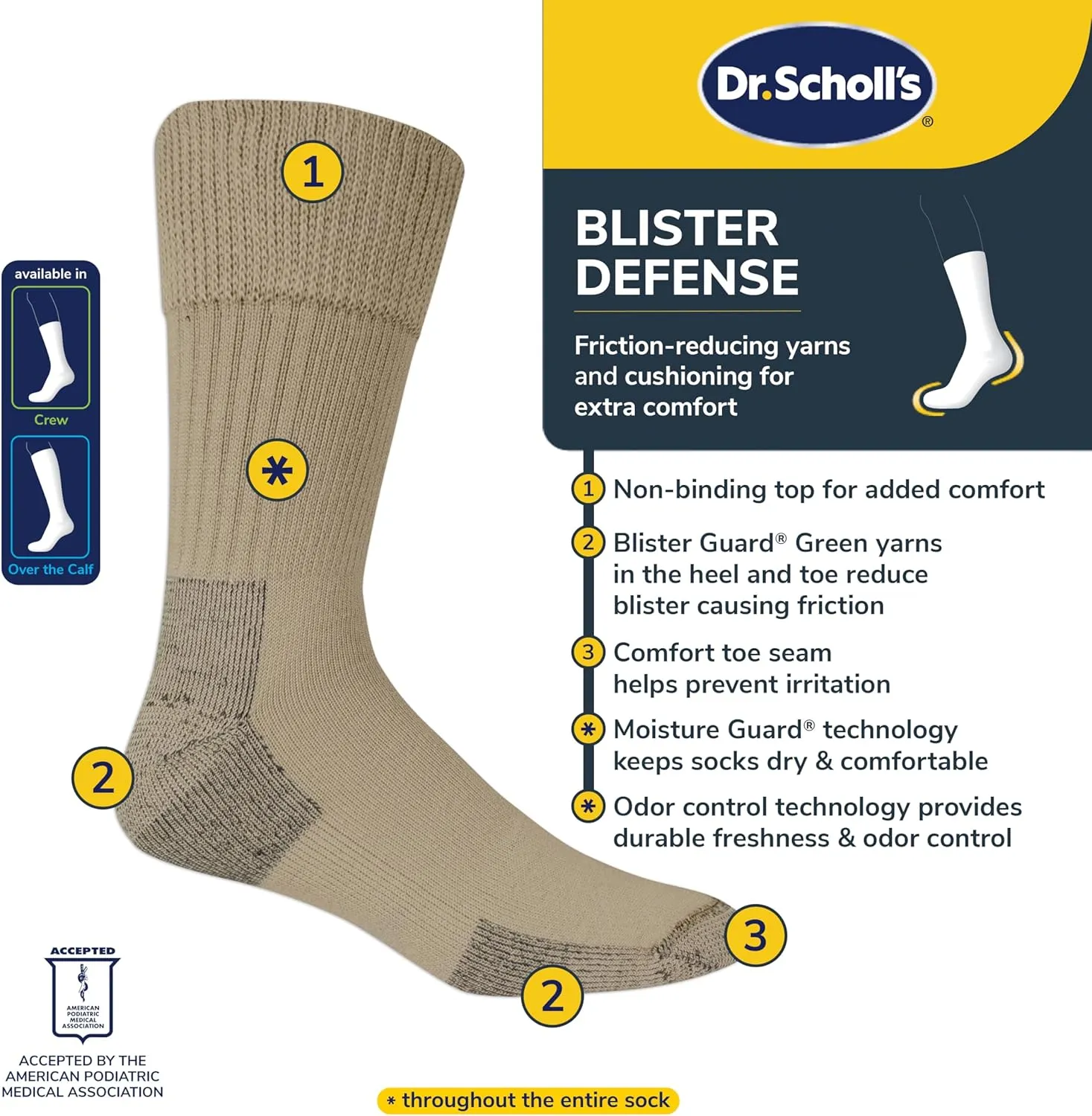 Dr. Scholl's Men's Advanced Relief Blisterguard Socks-2 & 3 Pair Packs-Non-Binding Cushioned Comfort