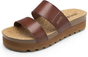 DREAM PAIRS Women's Platform Wedge Sandals with Arch Support, Comfortable Beach Slip-on Flat Sandals, Casual 2-Strap Cork Cushion Slides for Women