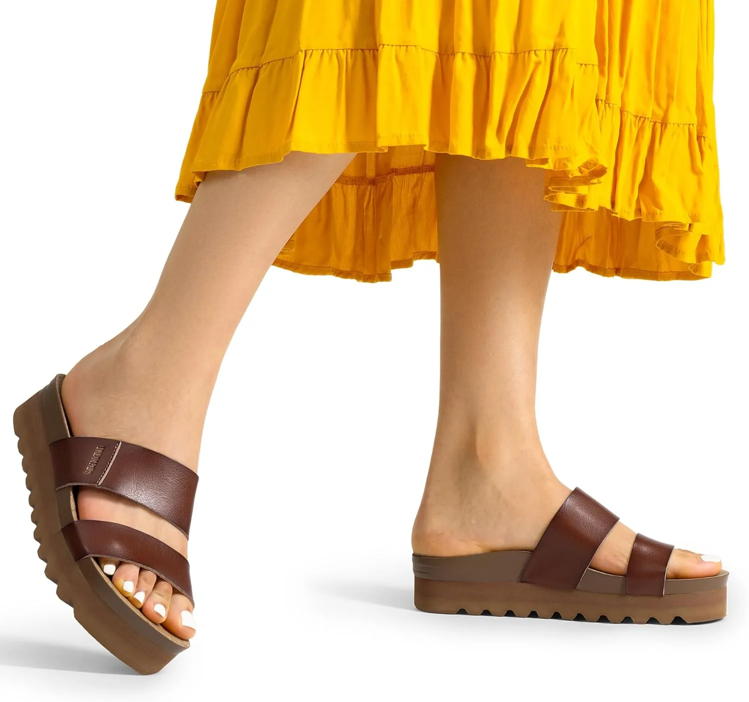 DREAM PAIRS Women's Platform Wedge Sandals with Arch Support, Comfortable Beach Slip-on Flat Sandals, Casual 2-Strap Cork Cushion Slides for Women