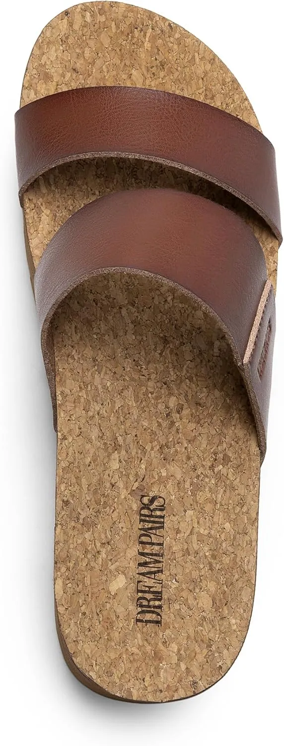 DREAM PAIRS Women's Platform Wedge Sandals with Arch Support, Comfortable Beach Slip-on Flat Sandals, Casual 2-Strap Cork Cushion Slides for Women