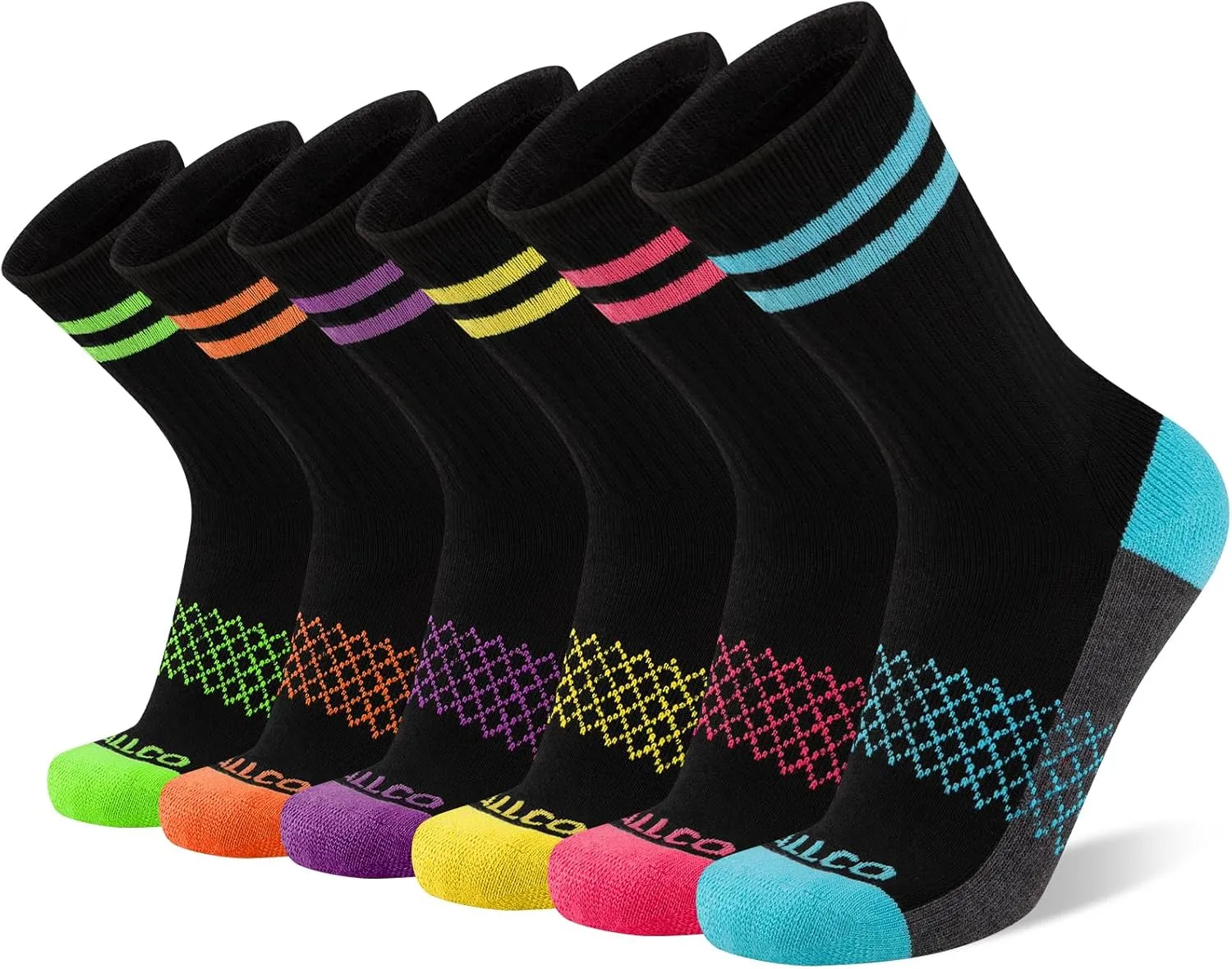 eallco Womens Crew Socks Athletic Calf Work Socks Running Long Cushioned Sole Socks 6 Pairs