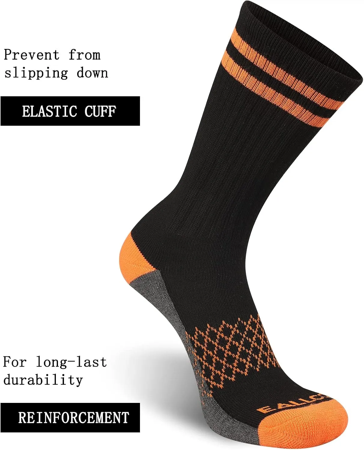 eallco Womens Crew Socks Athletic Calf Work Socks Running Long Cushioned Sole Socks 6 Pairs