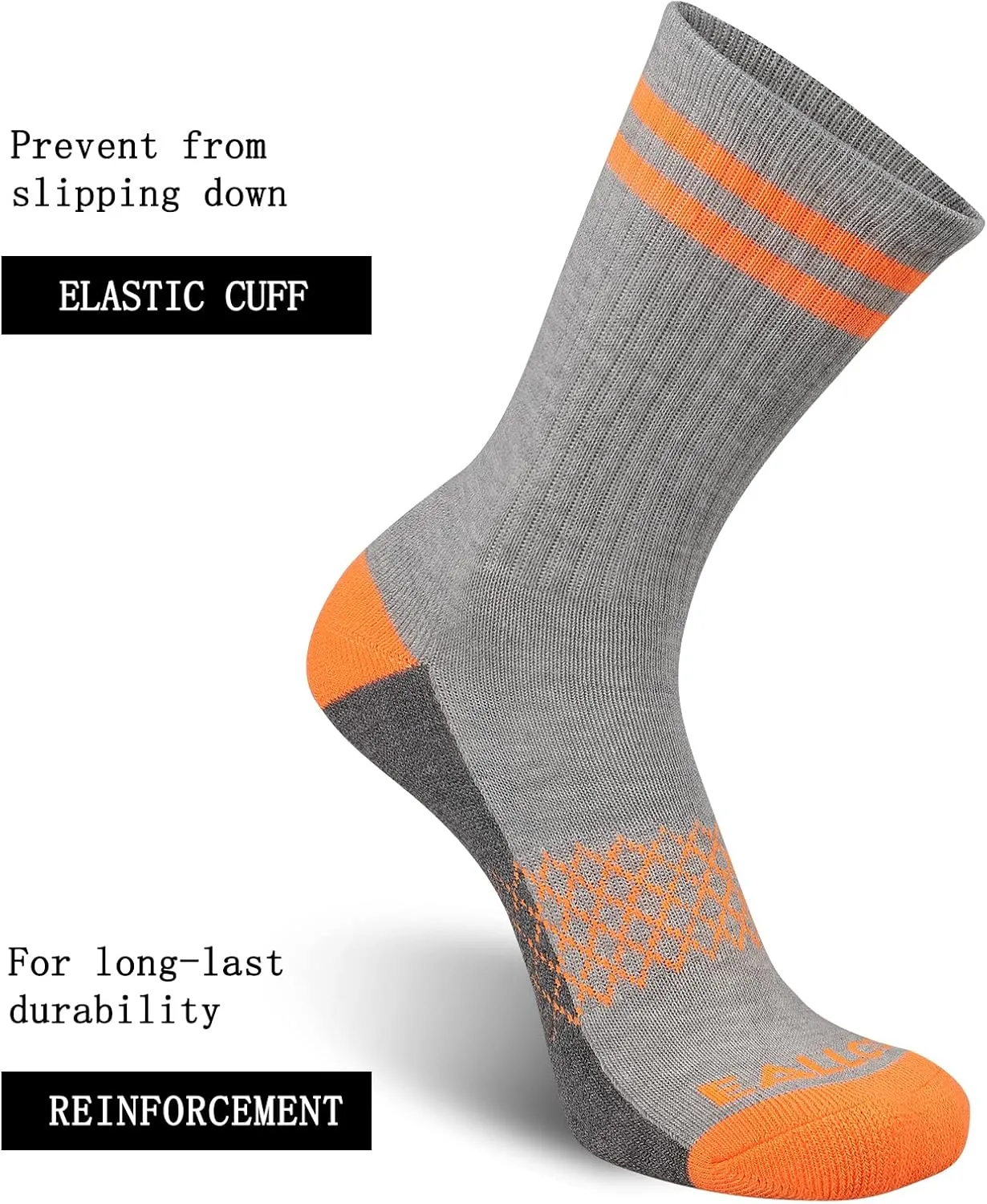 eallco Womens Crew Socks Athletic Calf Work Socks Running Long Cushioned Sole Socks 6 Pairs
