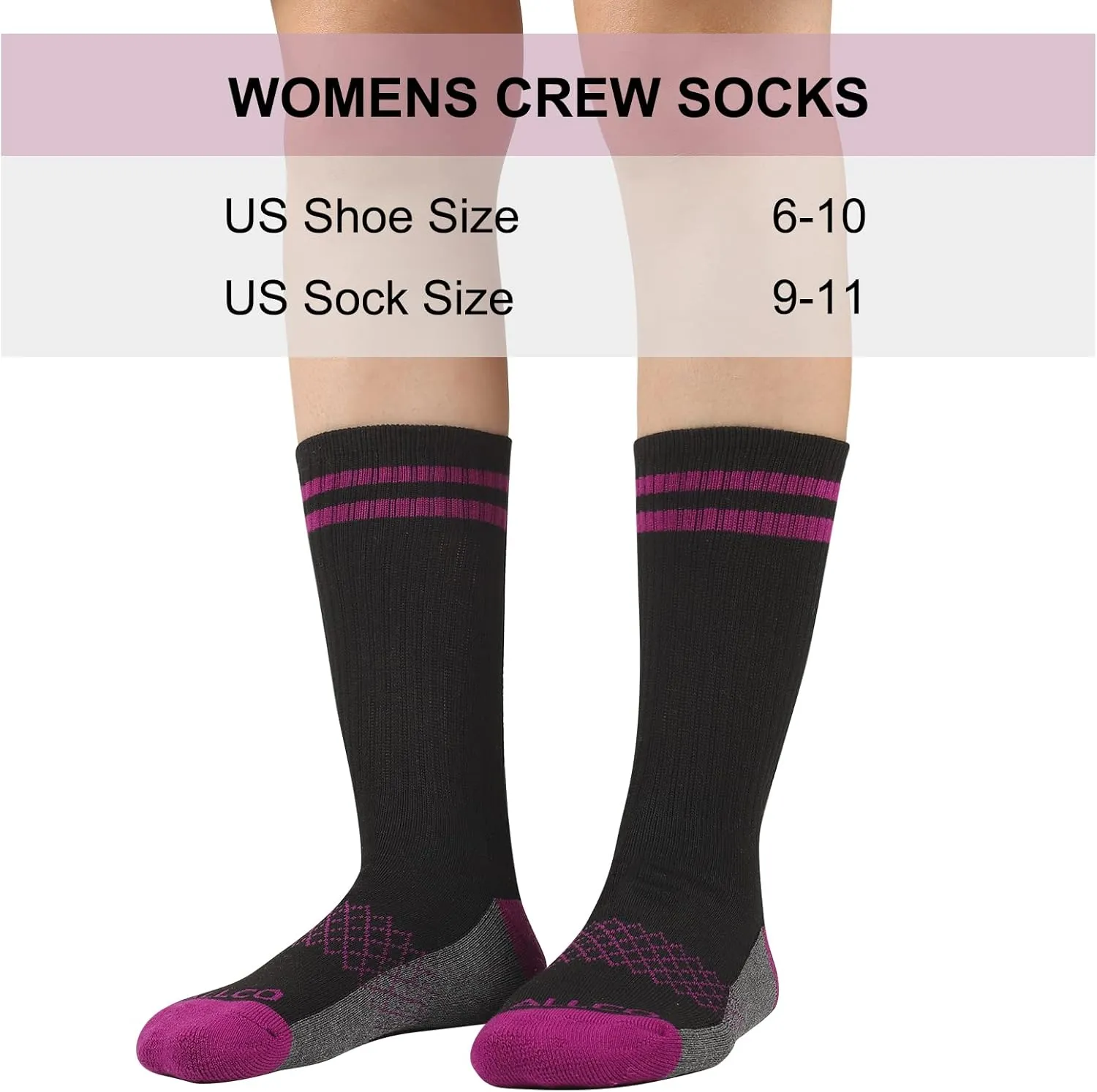 eallco Womens Crew Socks Athletic Calf Work Socks Running Long Cushioned Sole Socks 6 Pairs