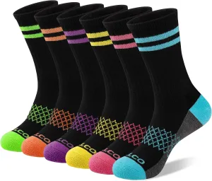 eallco Womens Crew Socks Athletic Calf Work Socks Running Long Cushioned Sole Socks 6 Pairs