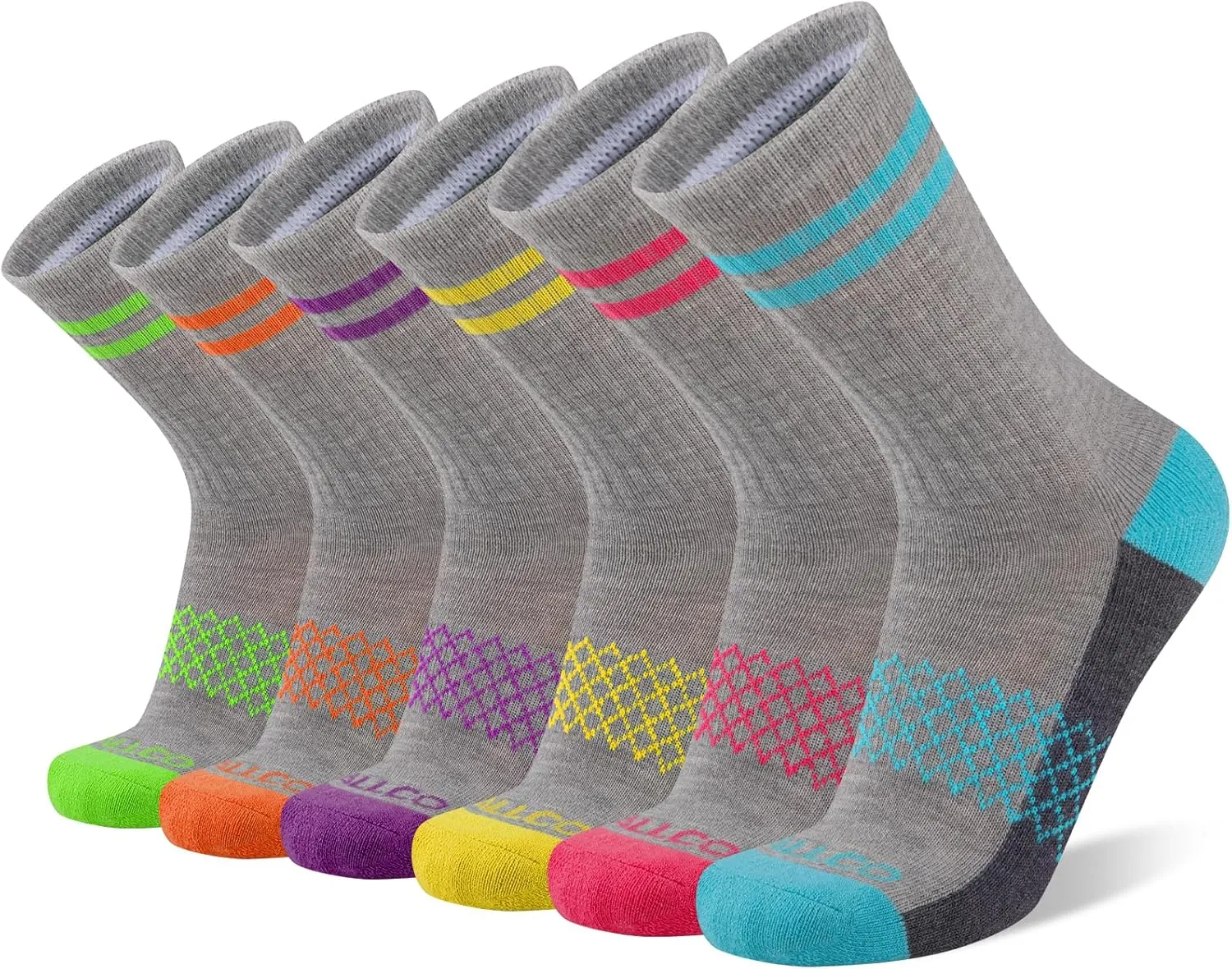 eallco Womens Crew Socks Athletic Calf Work Socks Running Long Cushioned Sole Socks 6 Pairs