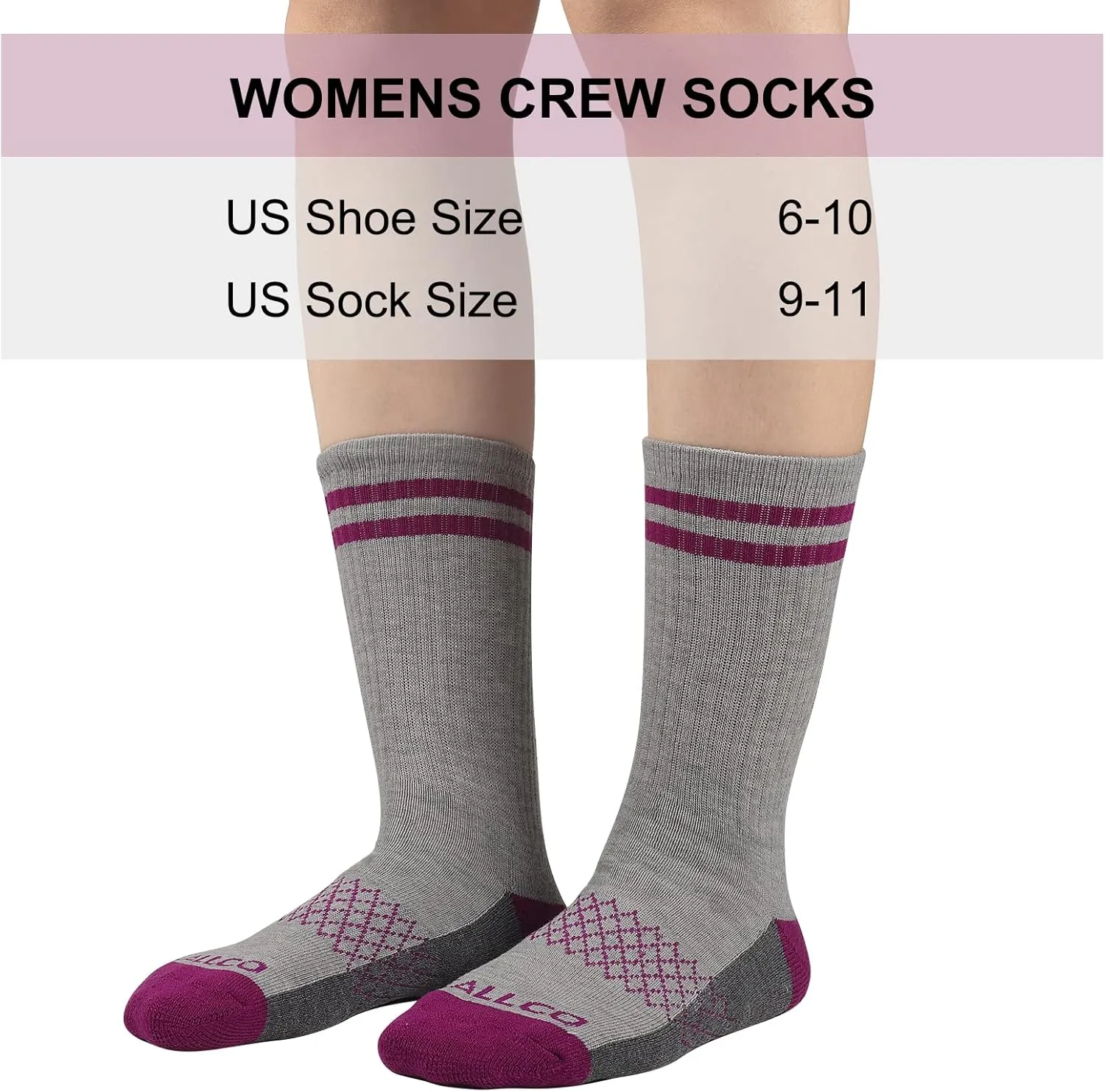 eallco Womens Crew Socks Athletic Calf Work Socks Running Long Cushioned Sole Socks 6 Pairs