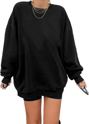 Ebifin Women's Oversized Long Sleeve Sweatshirts Pure Color Round Neck Casual Pullover Shirt